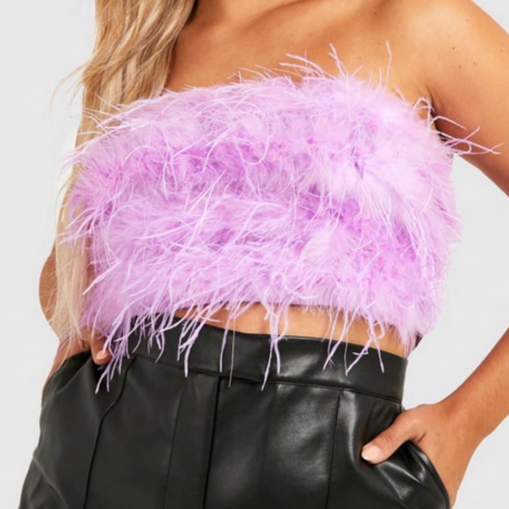 Plus Feather Bandeau Crop Top